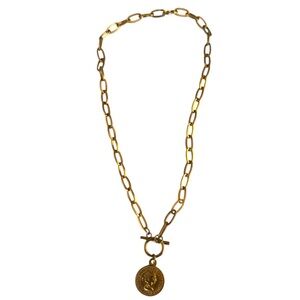 WOMEN’S Toggle Gold Plated Thick Chain Necklace Coin Pendant